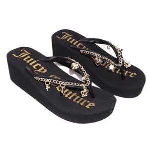 Juicy Couture Sabrena Grils Size: 1 Black Wedge Flip Flops Brand New NIB
